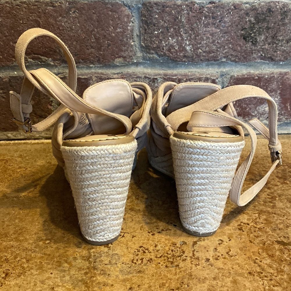 Sam Edelman Women Awan Tan Suede Wedge Open-toe‎ Ankle Strap Sandals - Picture 5 of 8